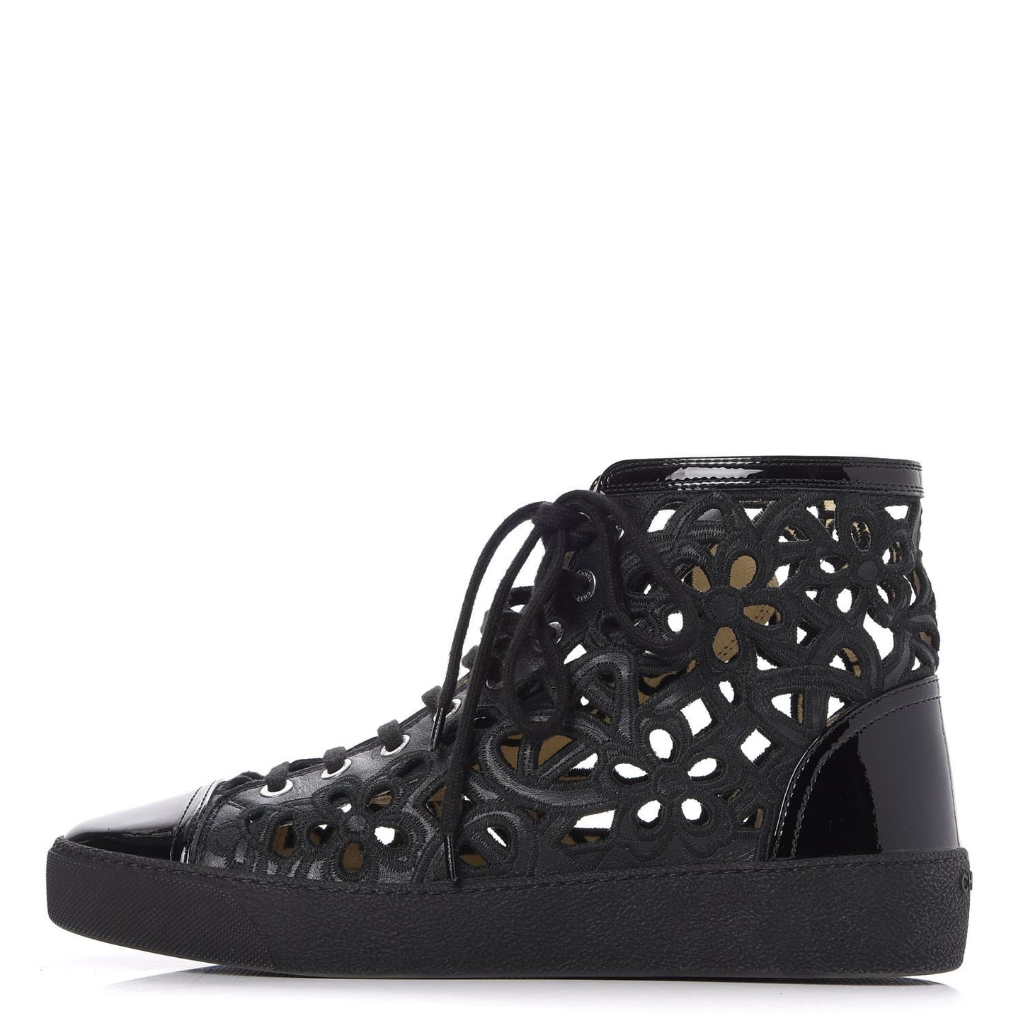 Patent Grained Goatskin Hollow Out Flower Sneakers 39.5 Black