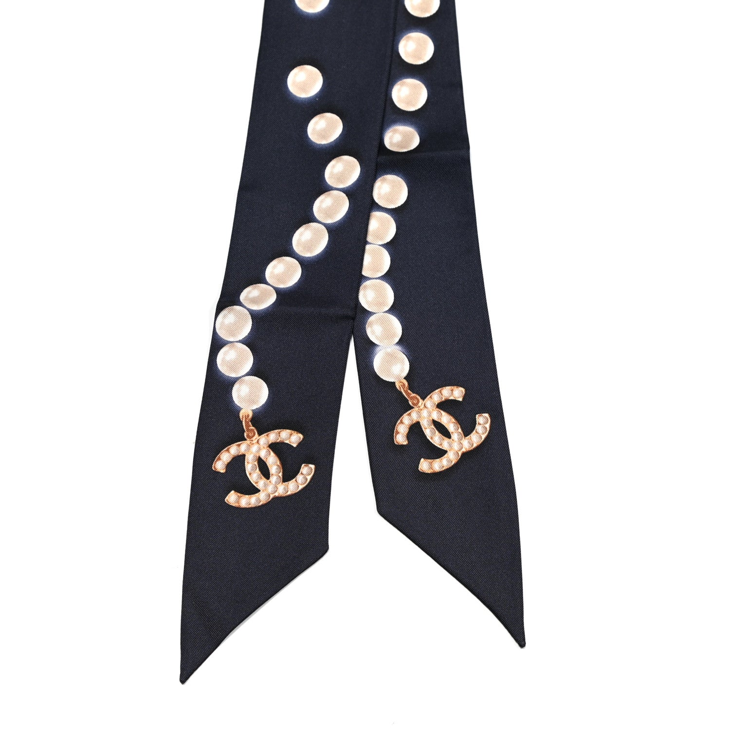 Chanel Silk Pearl CC Slim Bandeau Scarf Navy 2 of 3