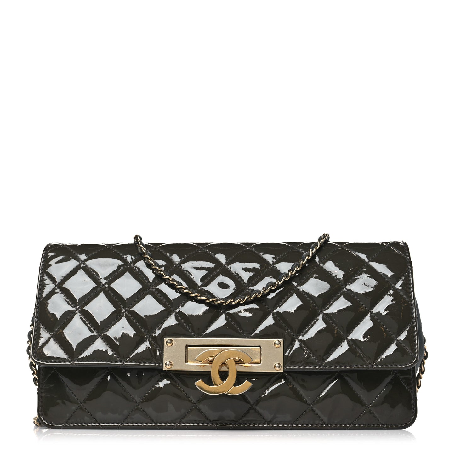 Patent Quilted Golden Class Wallet on Chain WOC Black