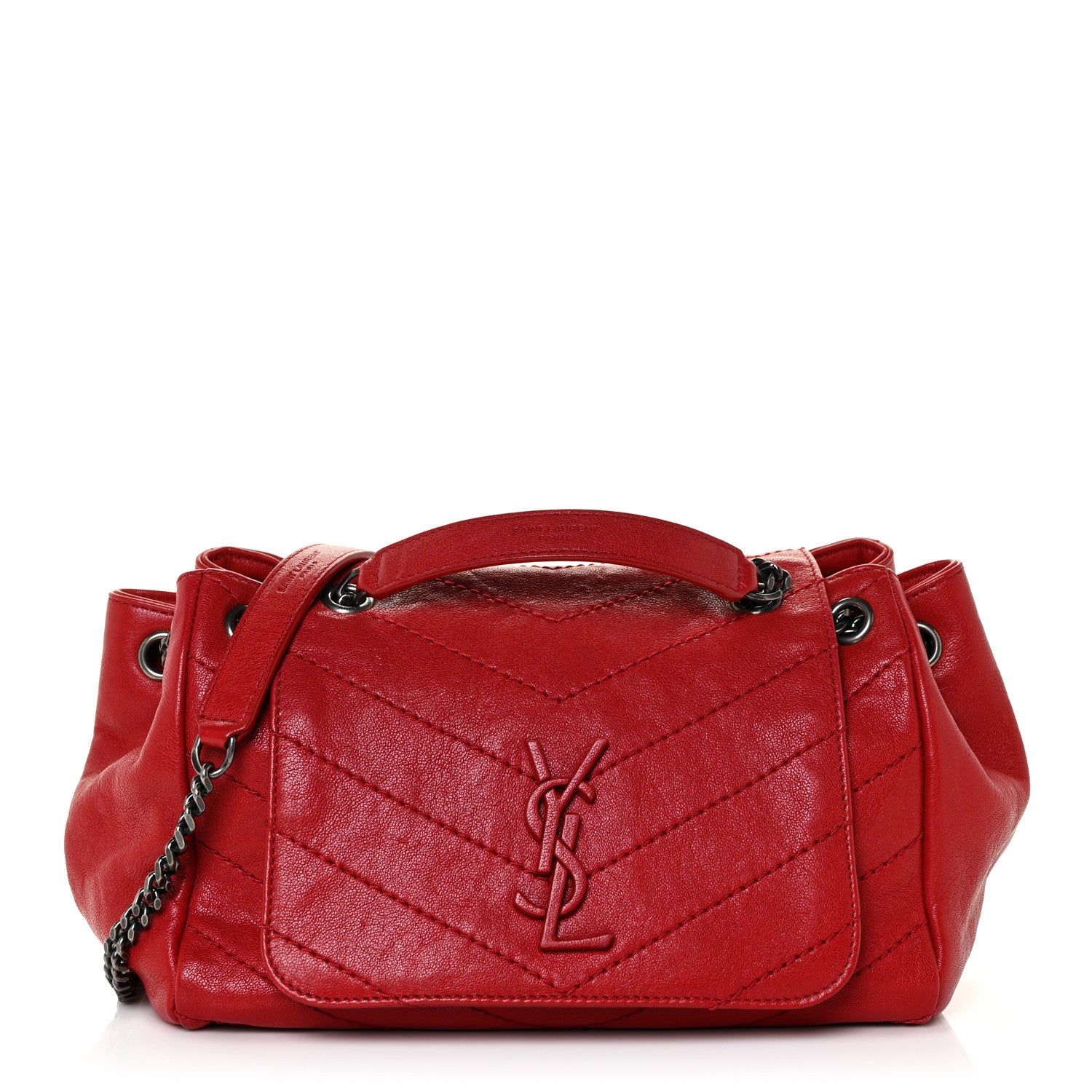 Saint Laurent Pebbled Lambskin Chevron Monogram Small Nolita Red 1 of 10