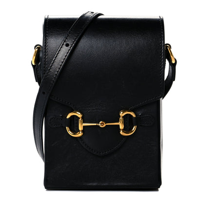 Gucci Boarded Plutone Calfskin Mini Horsebit 1955 Crossbody Bag Black 1 of 11