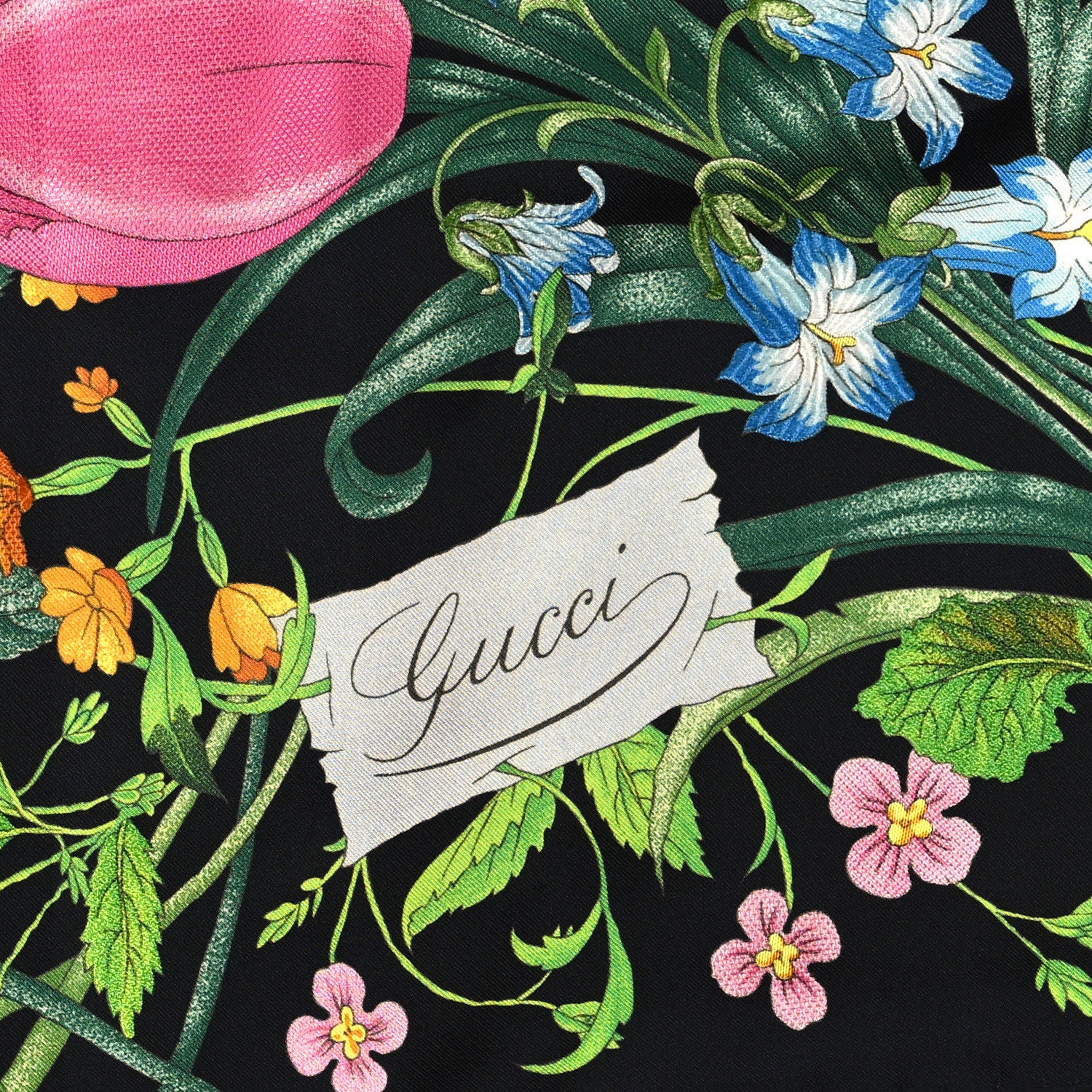 Gucci Silk Floral Print Scarf Black Multicolor 2 of 3