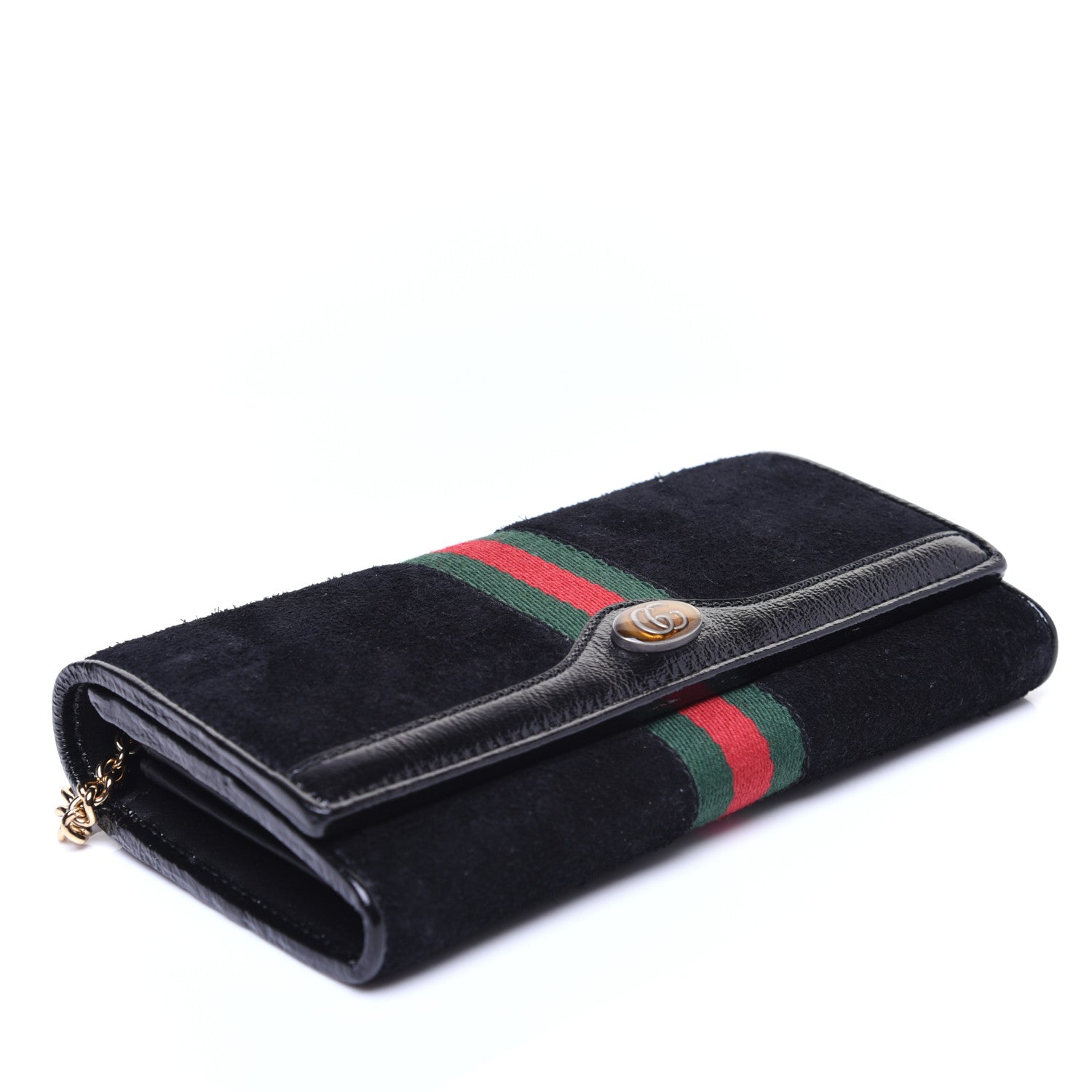 Gucci Suede Patent Web Ophidia Wallet On Chain Black 4 of 12