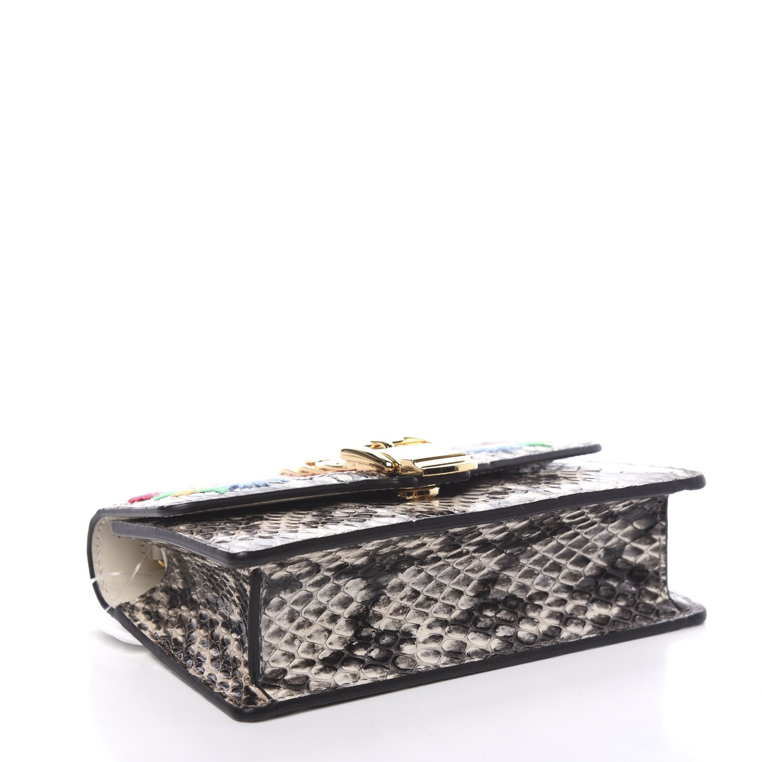 Gucci Snakeskin Floral Embroidered Super Mini Sylvie Chain Shoulder Bag 3 of 9