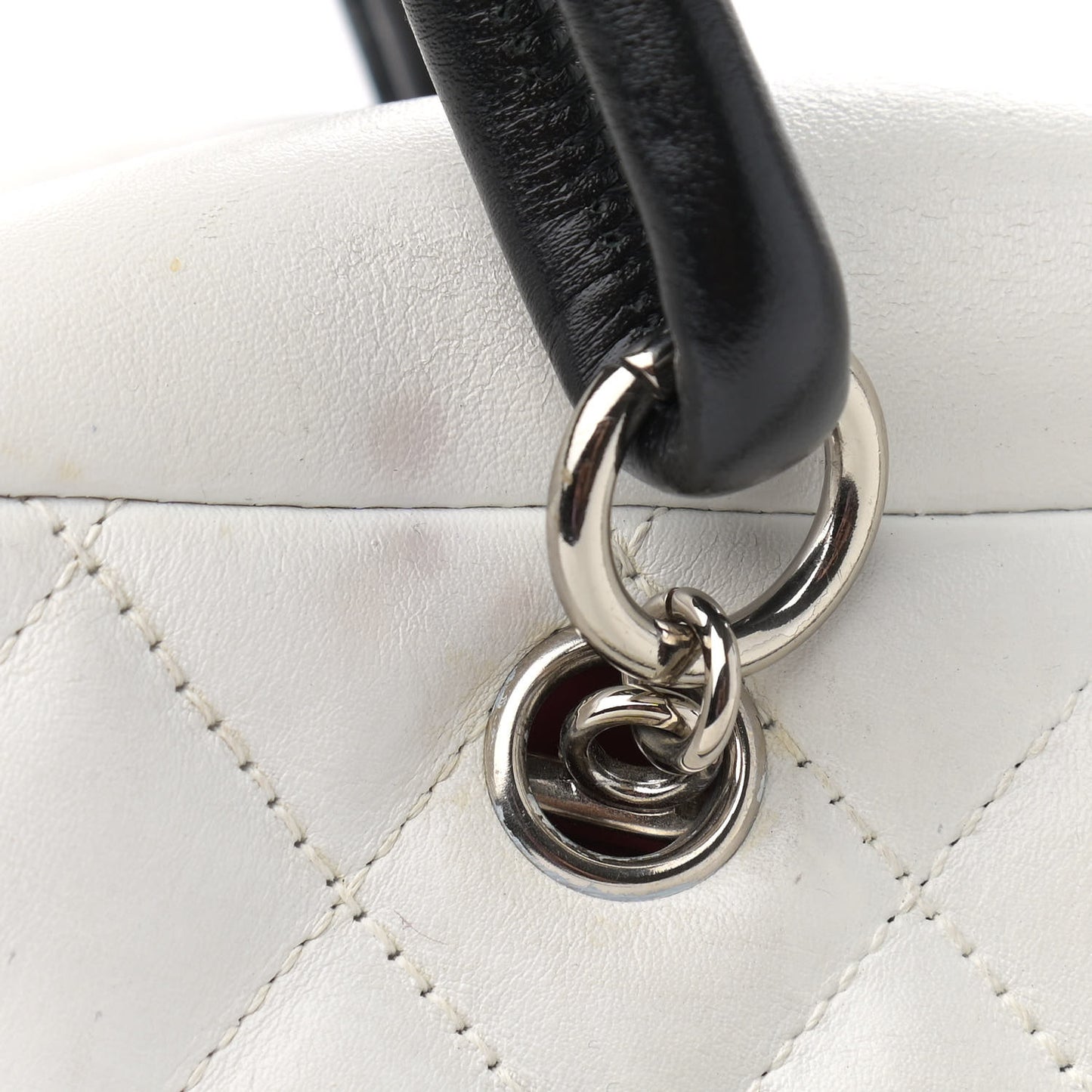 Calfskin Quilted Large Cambon Bowler White Black