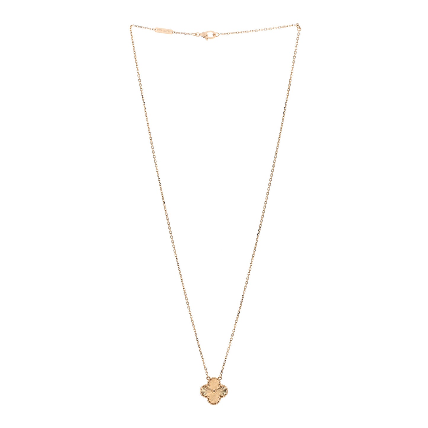 18K Yellow Gold Guilloche Vintage Alhambra Pendant Necklace