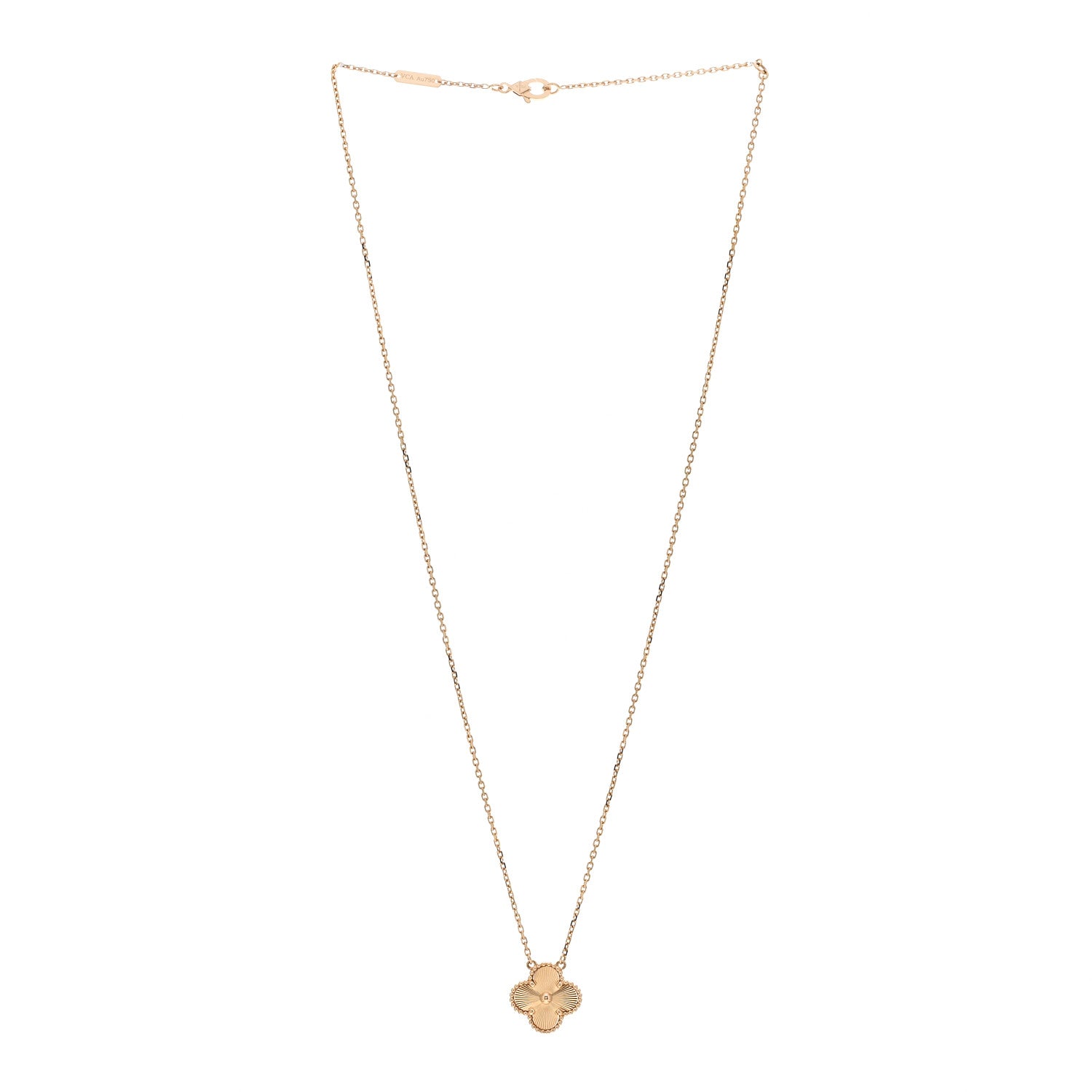 Van Cleef & Arpels 18K Yellow Gold Guilloche Vintage Alhambra Pendant Necklace 3 of 6