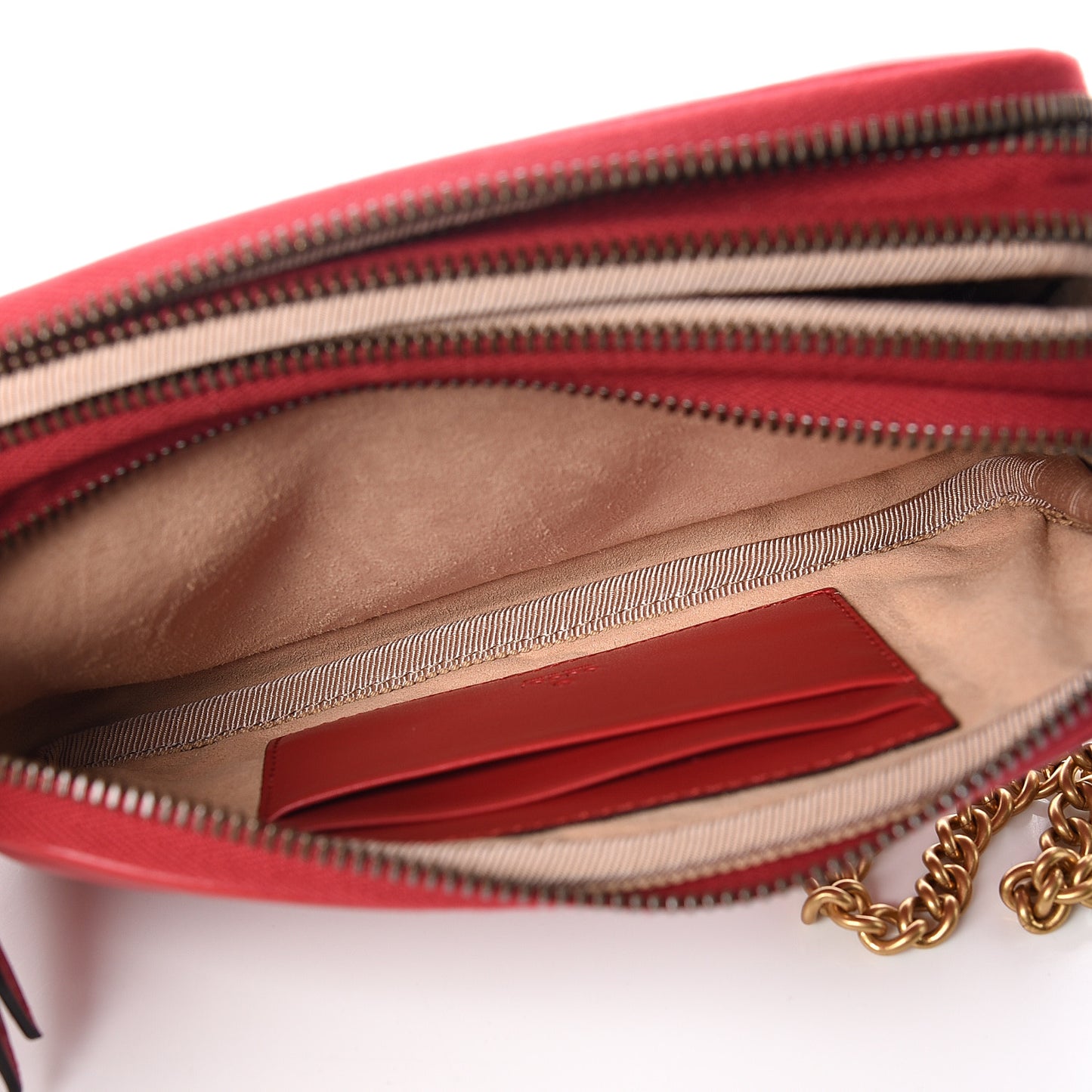 Calfskin Matelasse Mini GG Marmont Chain Crossbody Bag Hibiscus Red
