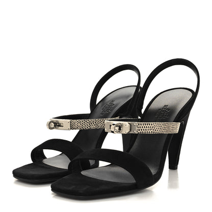 Hermes Suede Goatskin Lizard Glamour 95 Sandals 38.5 Black Ombre 3 of 8