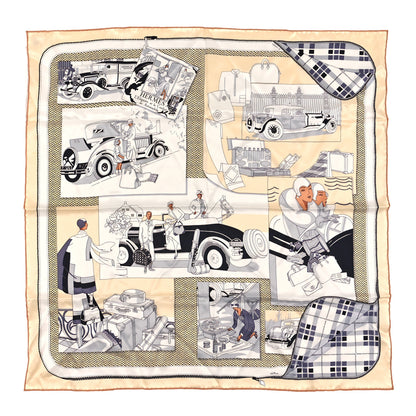 Hermes Silk Confort En Automobile Scarf 70 Creme White Black 1 of 3