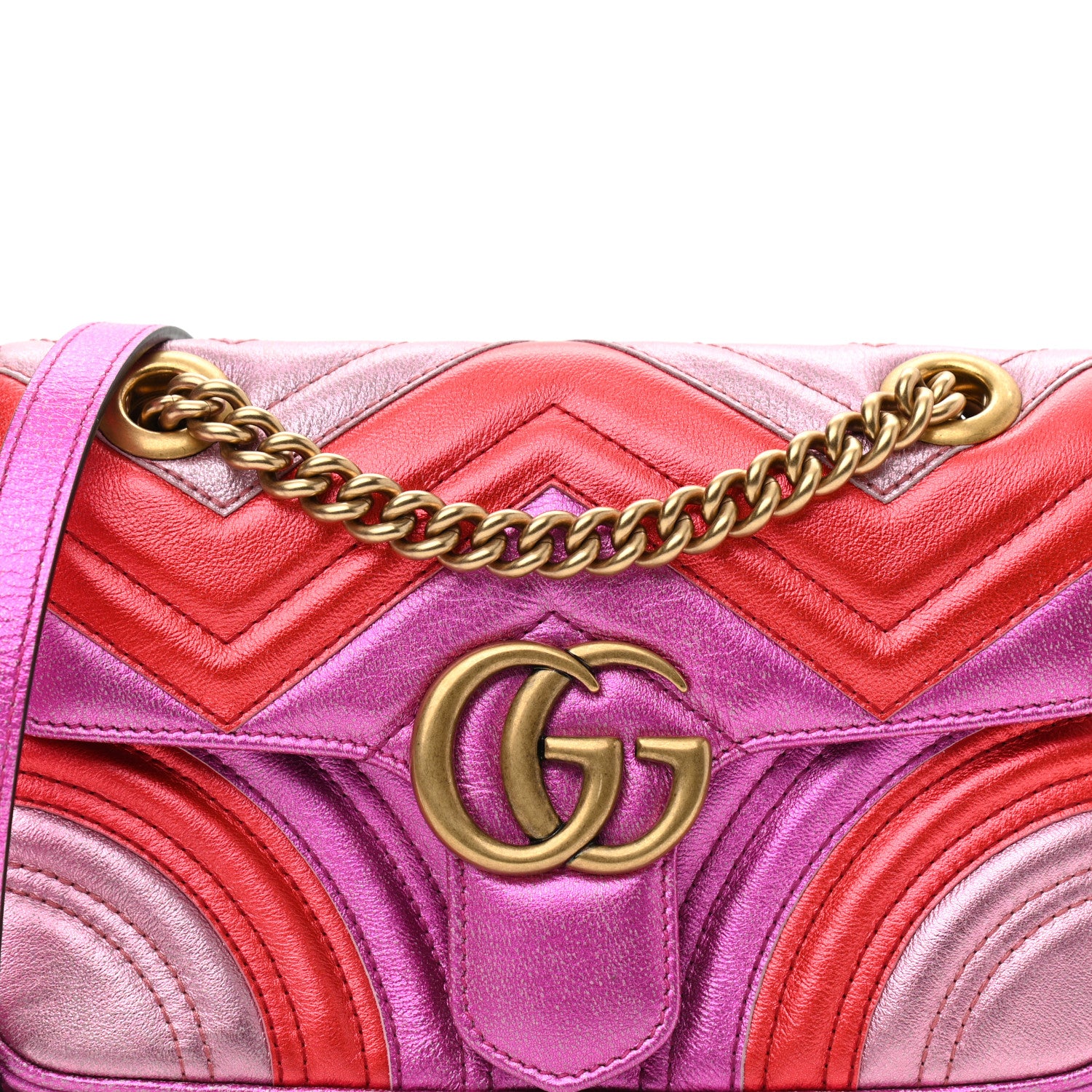 Gucci Metallic Calfskin Matelasse Mini GG Marmont Shoulder Bag Fuchsia 8 of 9