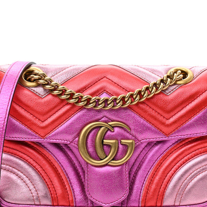 Gucci Metallic Calfskin Matelasse Mini GG Marmont Shoulder Bag Fuchsia 8 of 9