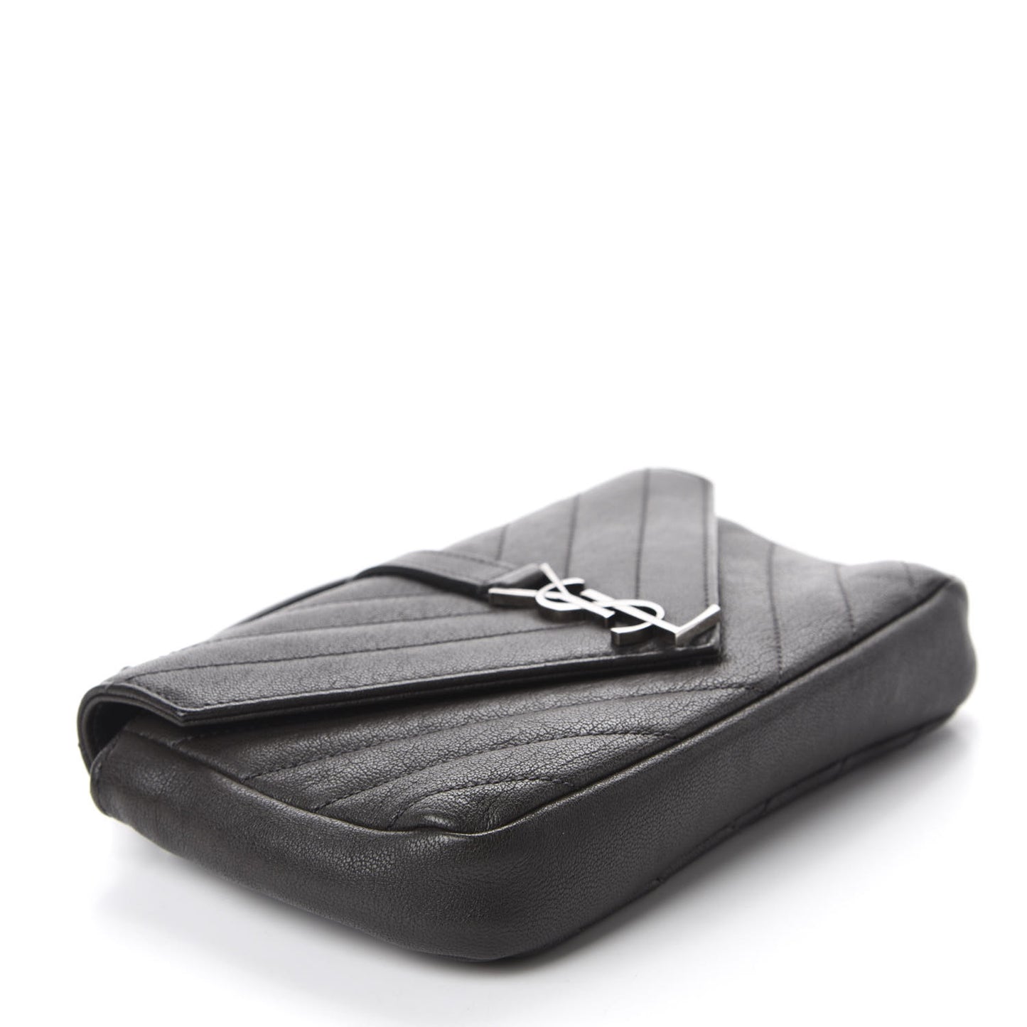 Sheepskin Matelasse Chevron Monogram College Chain Wallet Coal
