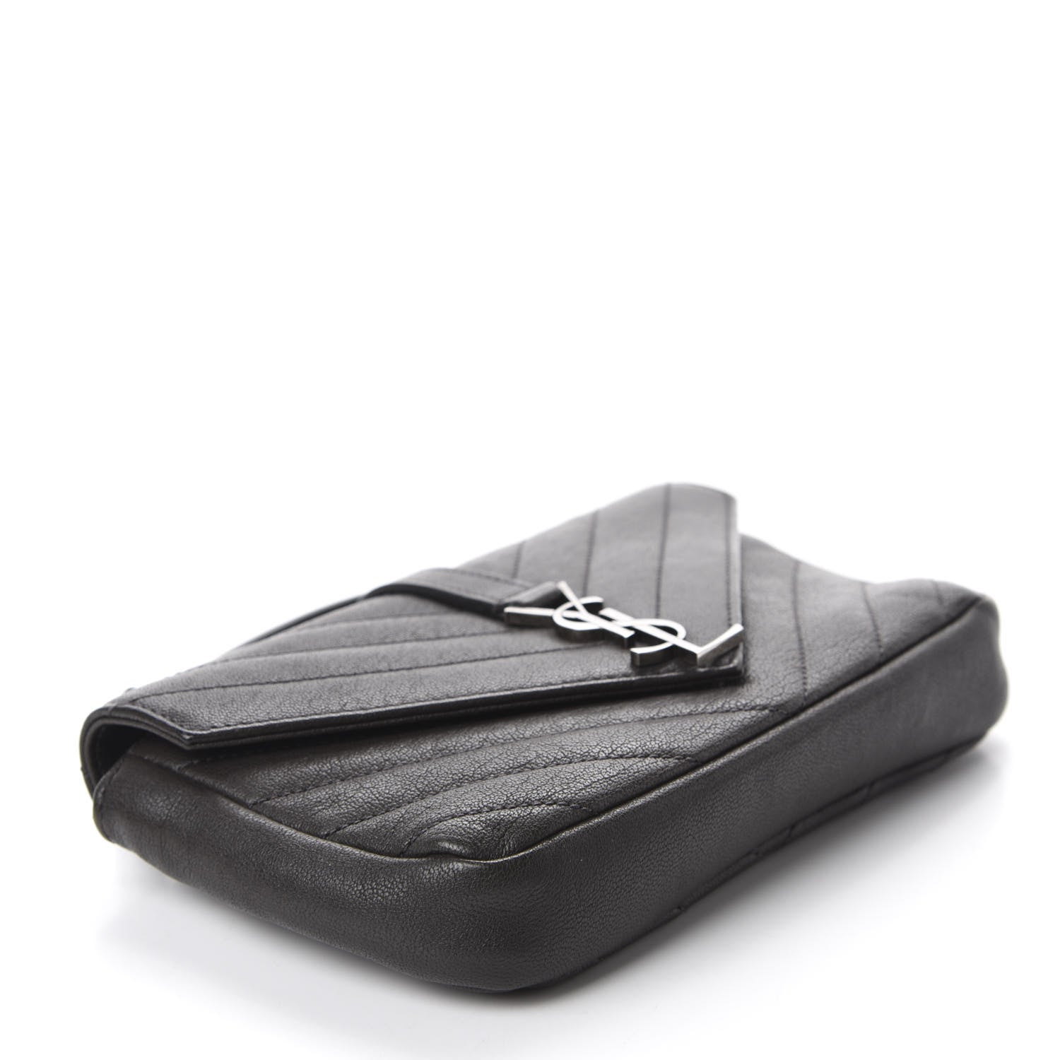 Saint Laurent Sheepskin Matelasse Chevron Monogram College Chain Wallet Coal 4 of 9