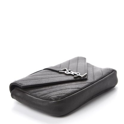 Saint Laurent Sheepskin Matelasse Chevron Monogram College Chain Wallet Coal 4 of 9
