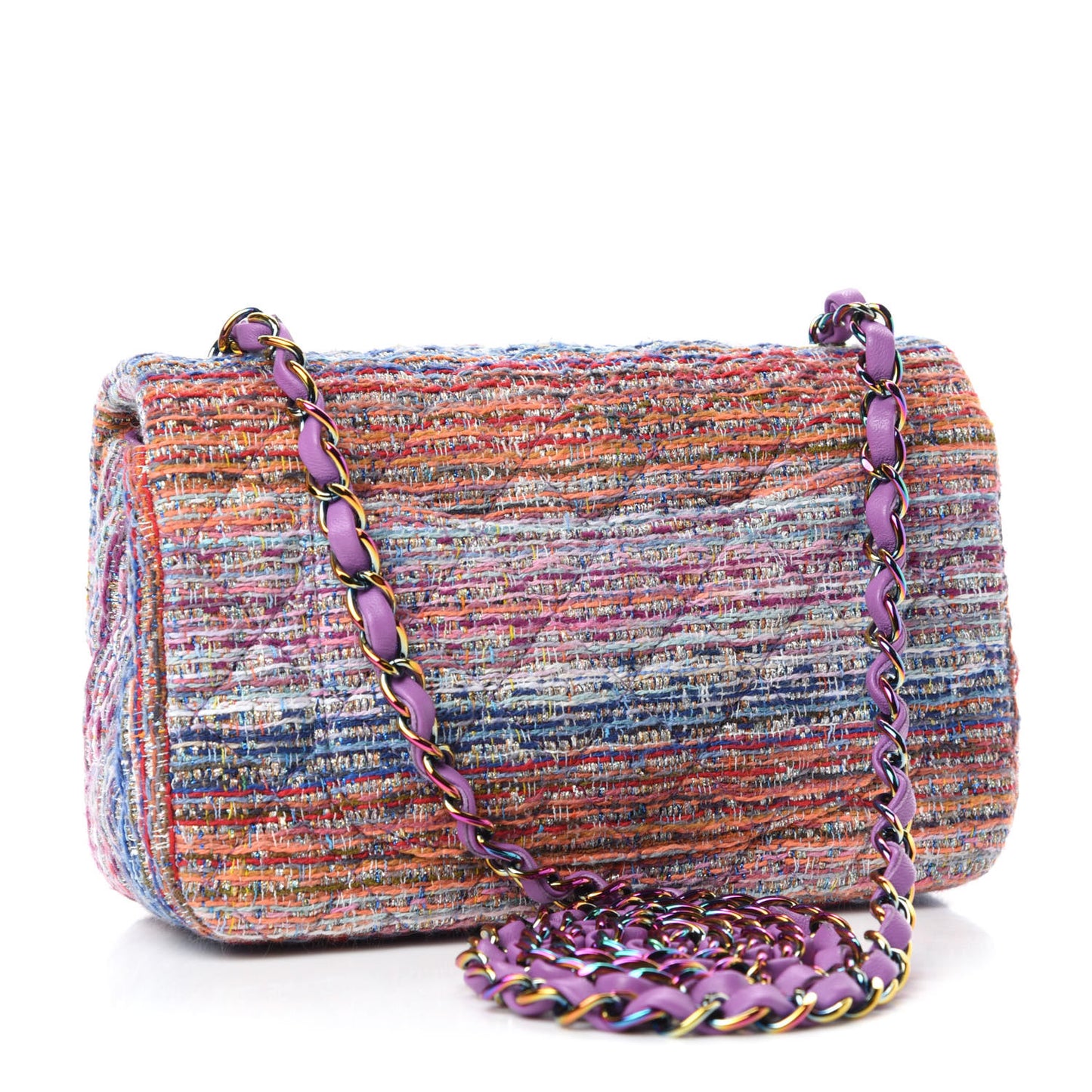 Tweed Quilted Mini Rectangular Flap Blue Pink Orange