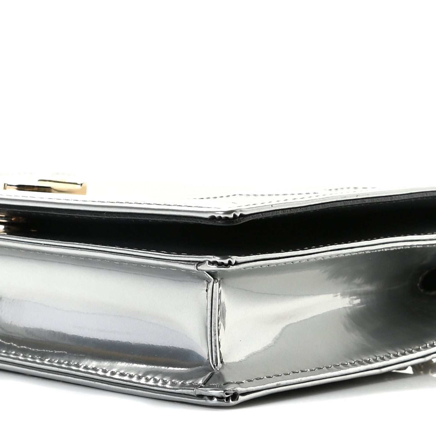 Christian Dior Metallic Patent Micro-Cannage Diorama Wallet on Chain Pouch Graphine 6 of 10