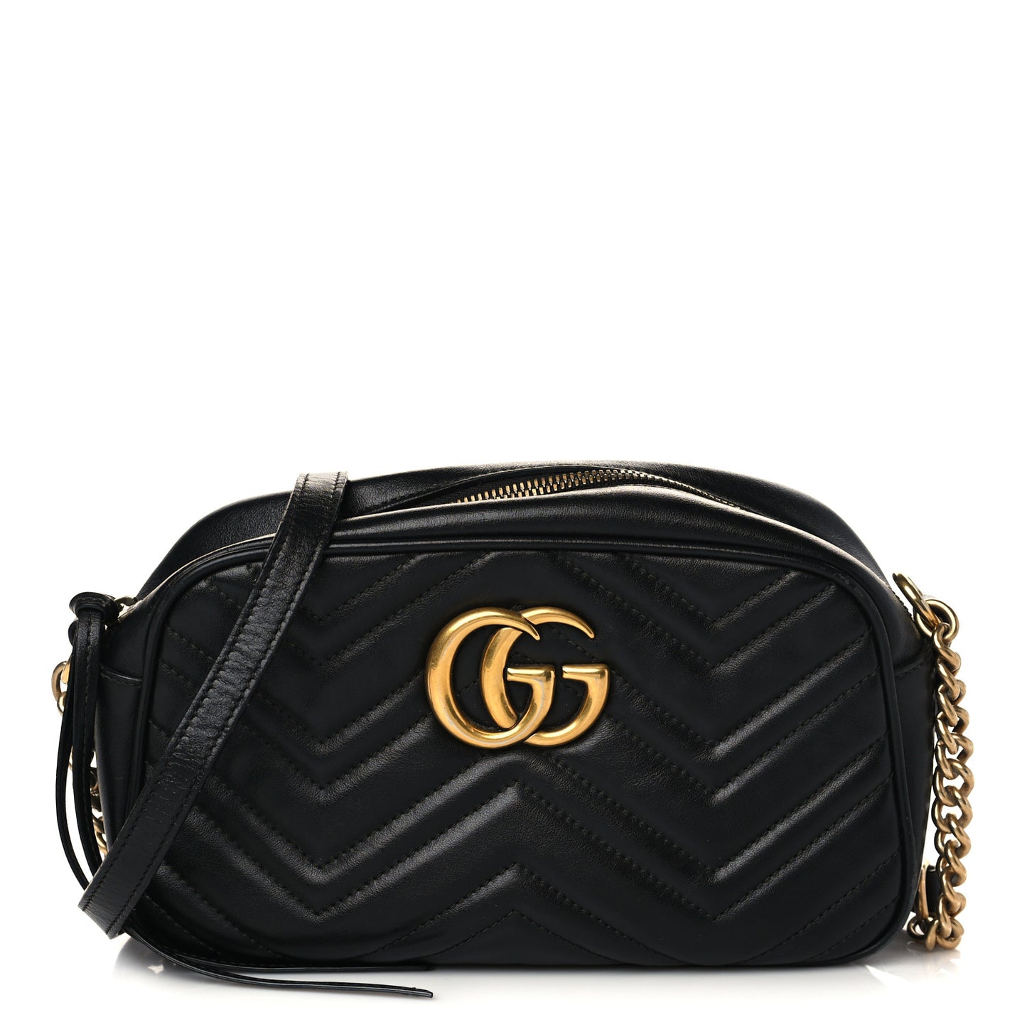 Calfskin Matelasse Small GG Marmont Chain Shoulder Bag Black