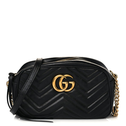 Gucci Calfskin Matelasse Small GG Marmont Chain Shoulder Bag Black 1 of 7