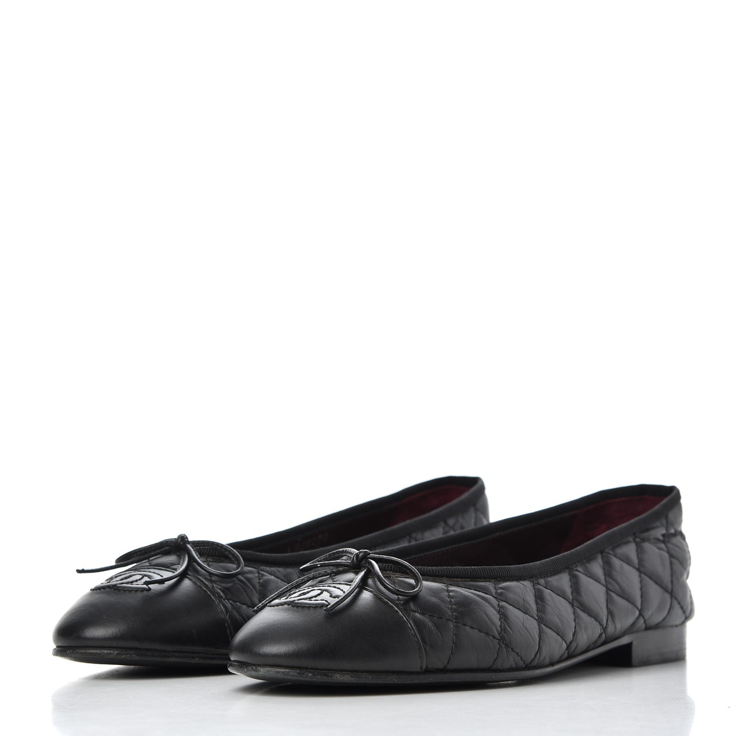 Aged Calfskin Quilted CC Cap Toe Ballerina Flats 38 Black