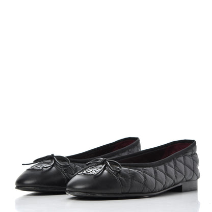 Chanel Aged Calfskin Quilted CC Cap Toe Ballerina Flats 38 Black 3 of 25