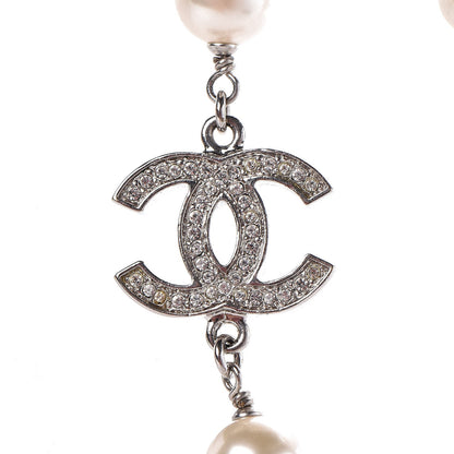 Chanel Crystal Pearl CC Long Necklace Silver 4 of 6
