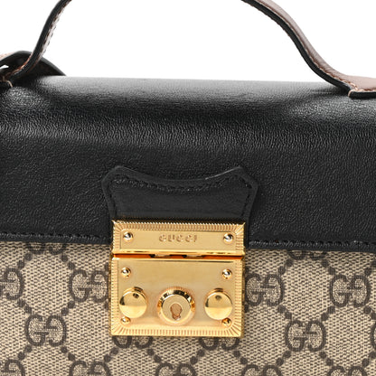 Gucci GG Supreme Monogram Calfskin Mini Padlock Top Handle Shoulder Bag Beige Black Cuir 8 of 10