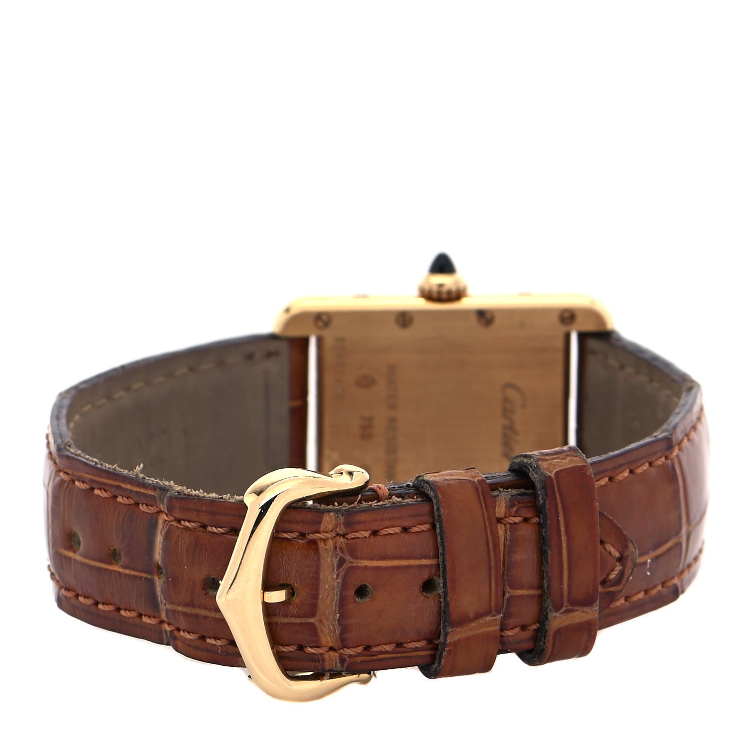 Cartier 18K Yellow Gold Alligator 22mm Tank Louis Quartz Watch Brown 3 of 5
