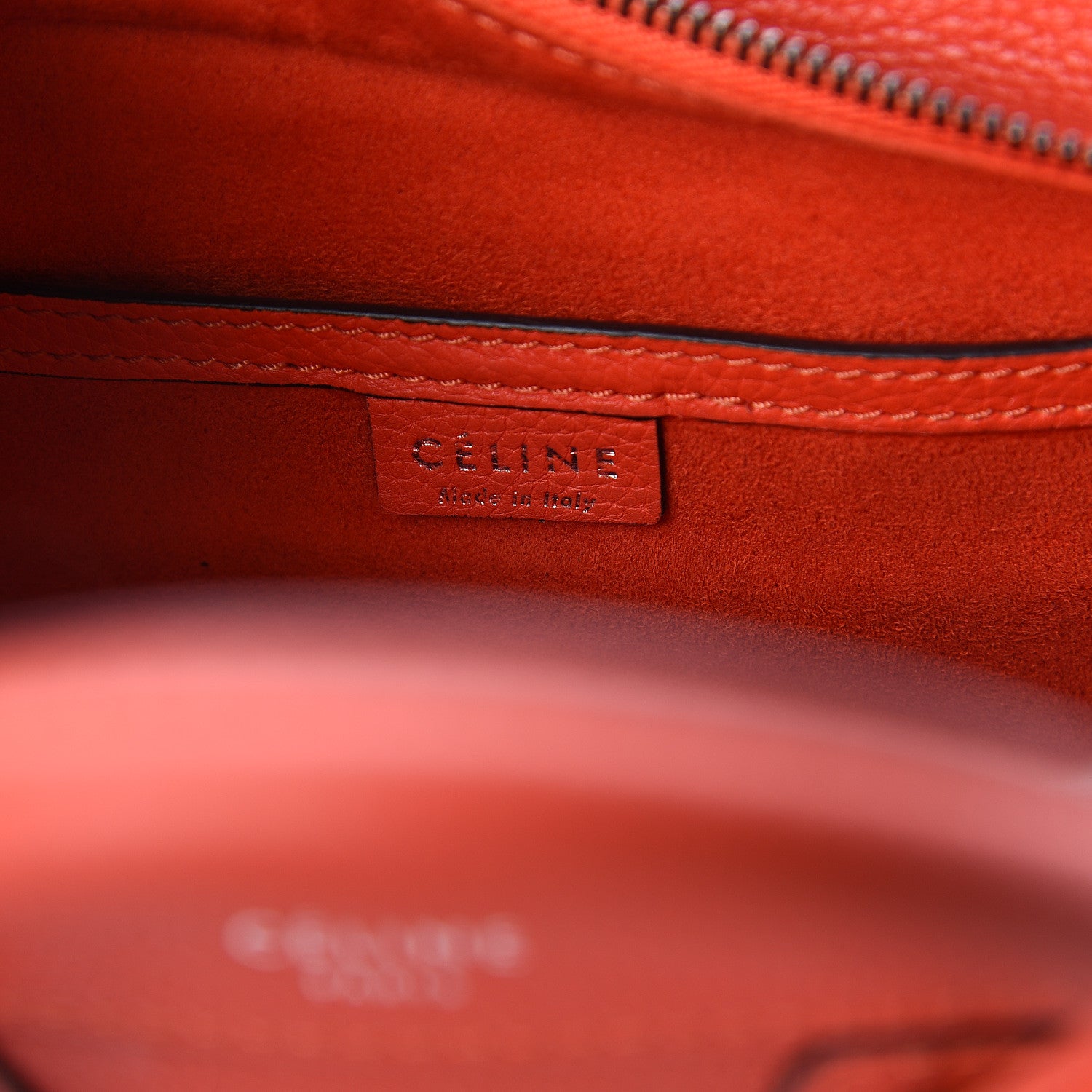 Celine Drummed Calfskin Nano Luggage Coquelicot 5 of 8