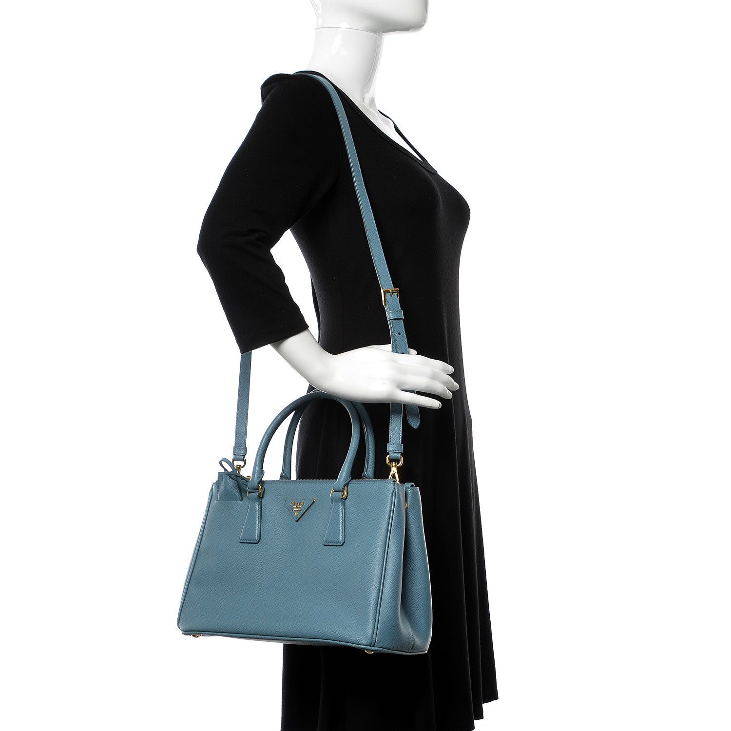 Prada Saffiano Small Galleria Double Zip Tote Aviazione 2 of 13