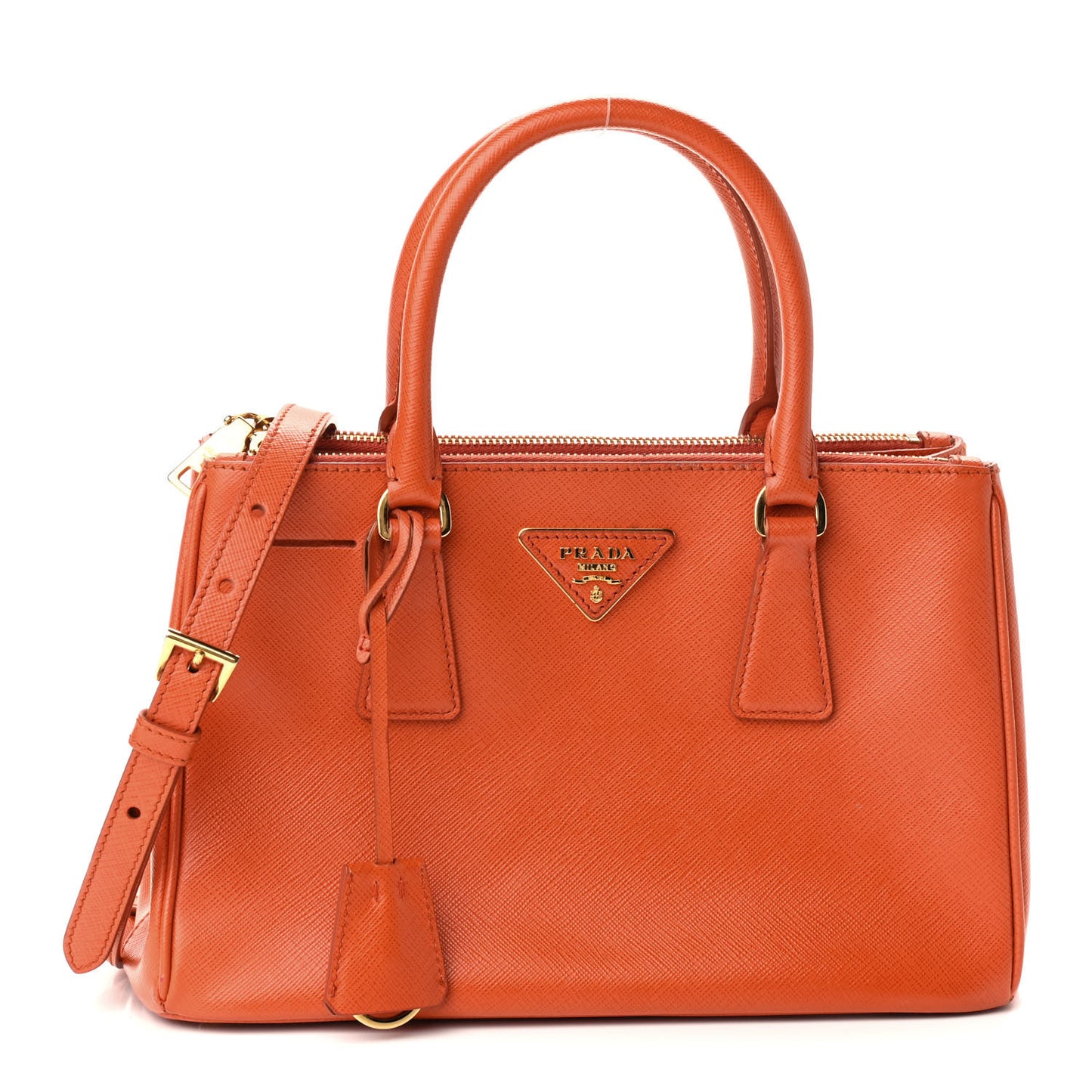 Saffiano Mini Galleria Double Zip Tote Papaya