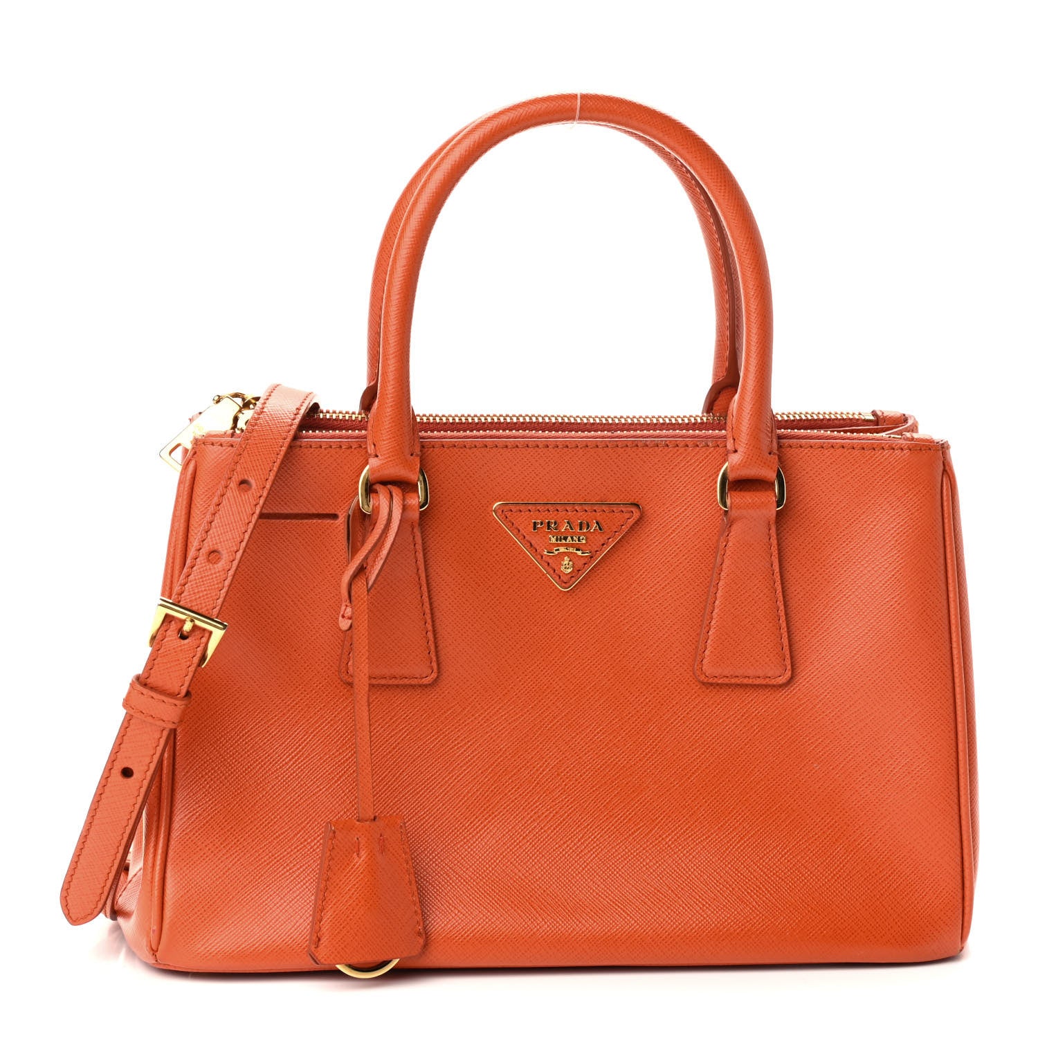 Prada Saffiano Mini Galleria Double Zip Tote Papaya 1 of 16
