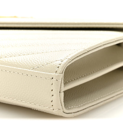 Saint Laurent Grain De Poudre Matelasse Chevron Monogram Chain Wallet Crema Soft 9 of 10