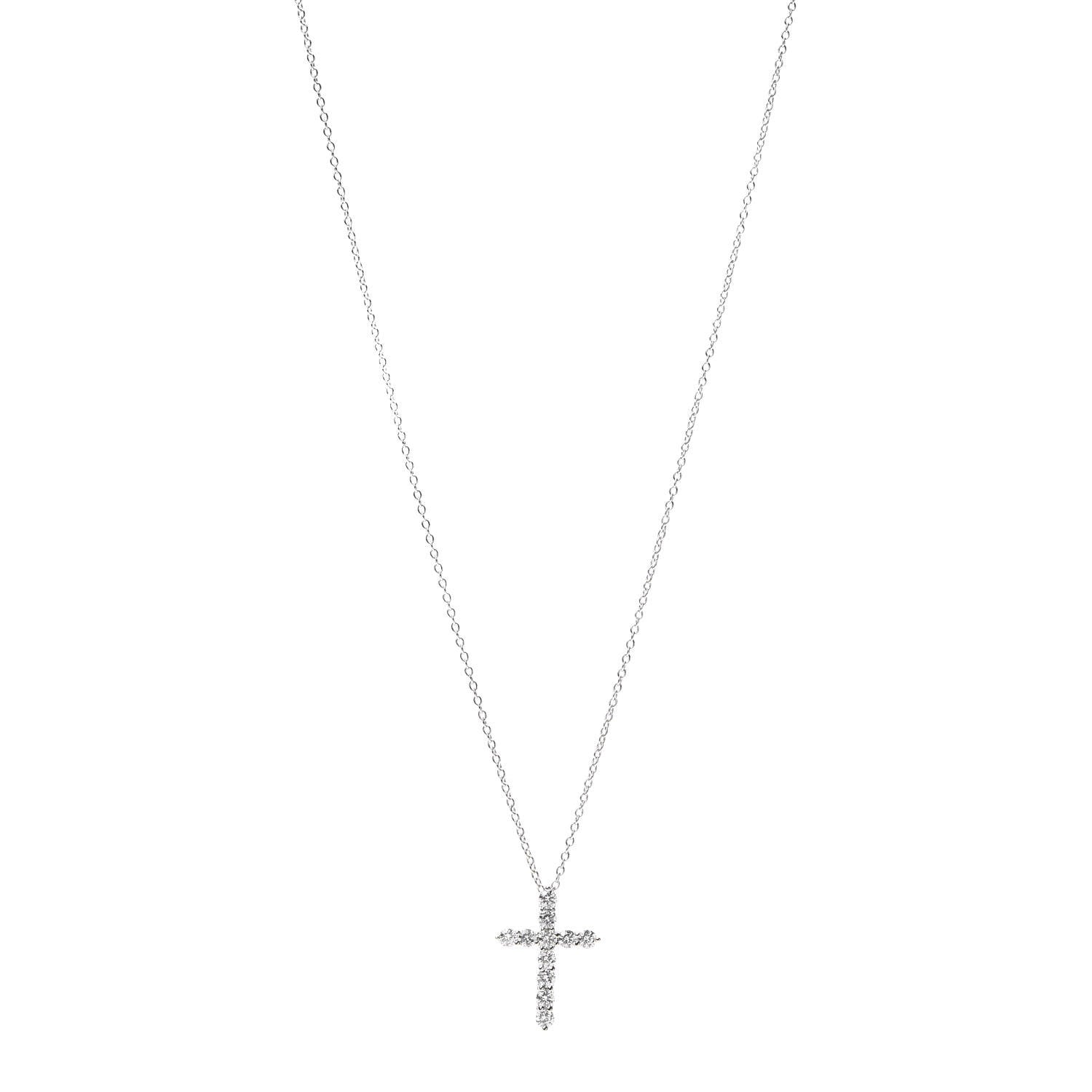 Tiffany Platinum Diamond Small Cross Pendant Necklace 2 of 14