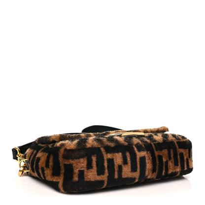 Fendi Shearling Vitello Dolce Macro FF 1974 Baguette Tobacco Black 4 of 10