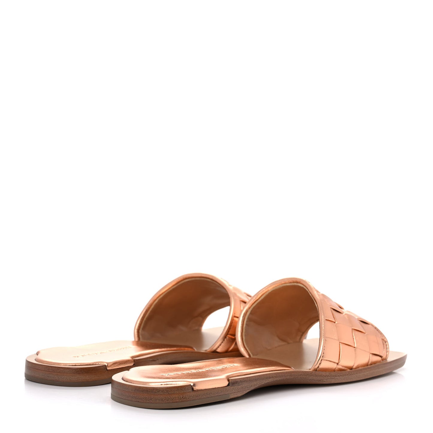 Laminated Nappa Intrecciato Squared Toe Flat Sandals 36 Gold Peach