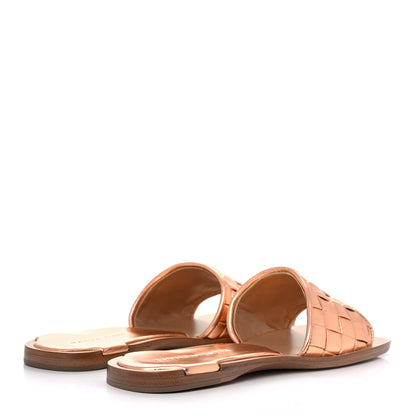 Bottega Veneta Laminated Nappa Intrecciato Squared Toe Flat Sandals 36 Gold Peach 4 of 9