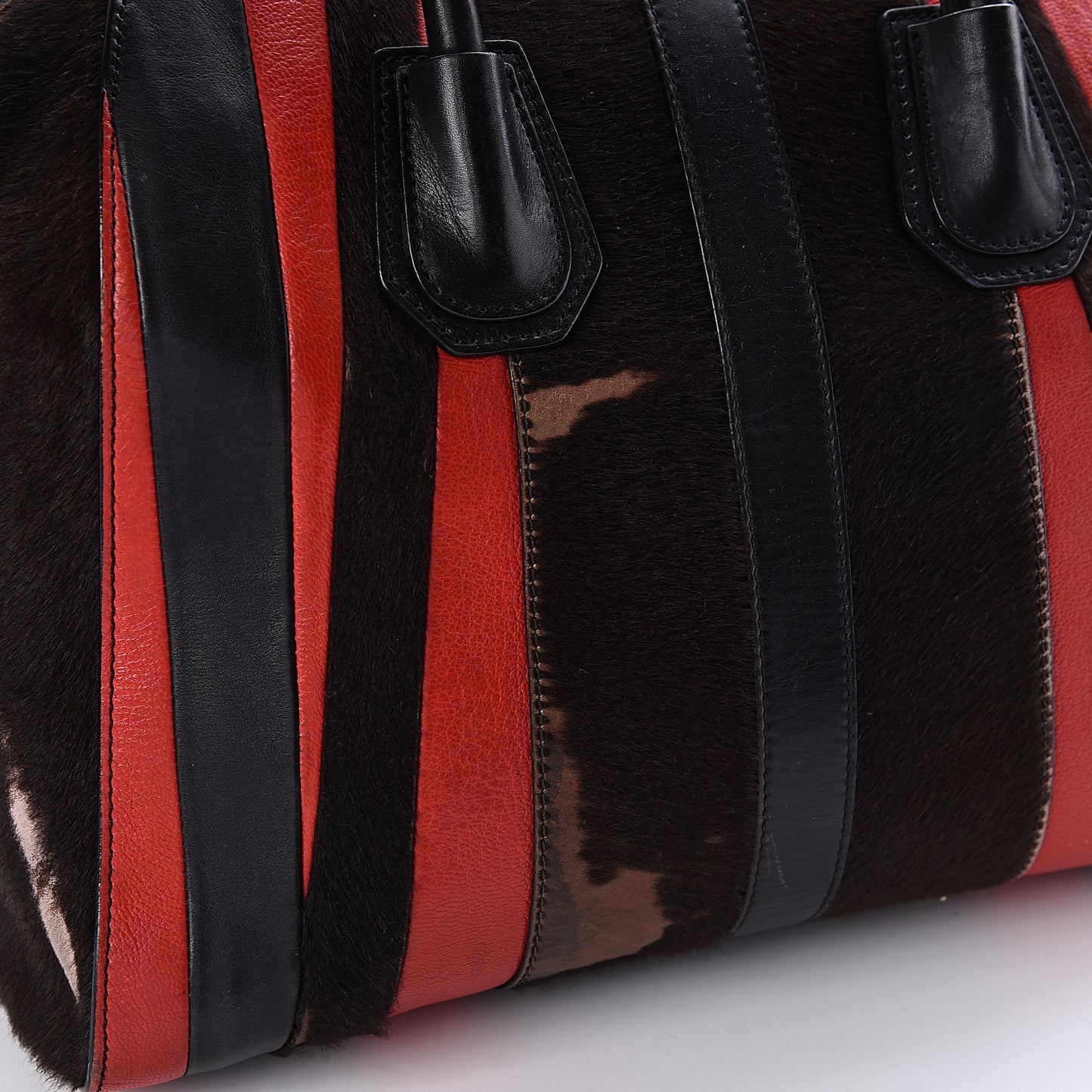 Calf Hair Goatskin Smooth Calfskin Patchwork Medium Antigona Black Red