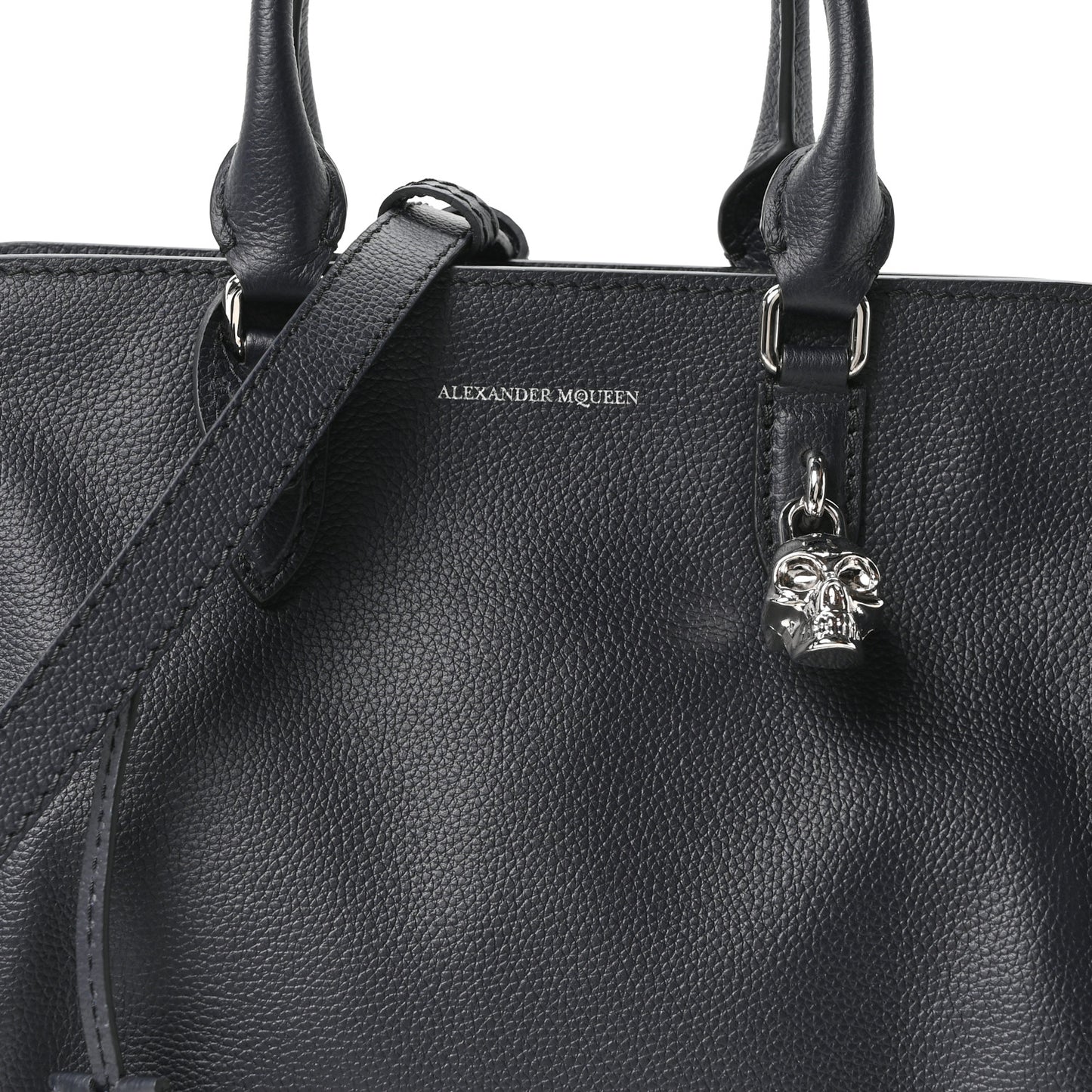 Pebbled Calfskin Small Skull Padlock Zip Around Tote Navy