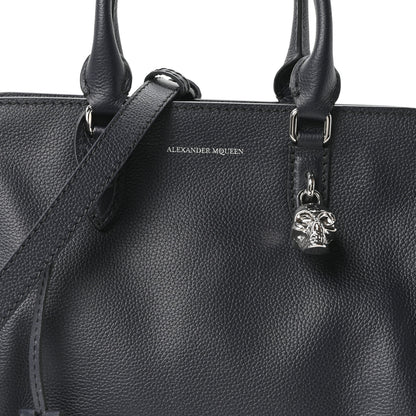 Alexander McQueen Pebbled Calfskin Small Skull Padlock Zip Around Tote Navy 8 of 10