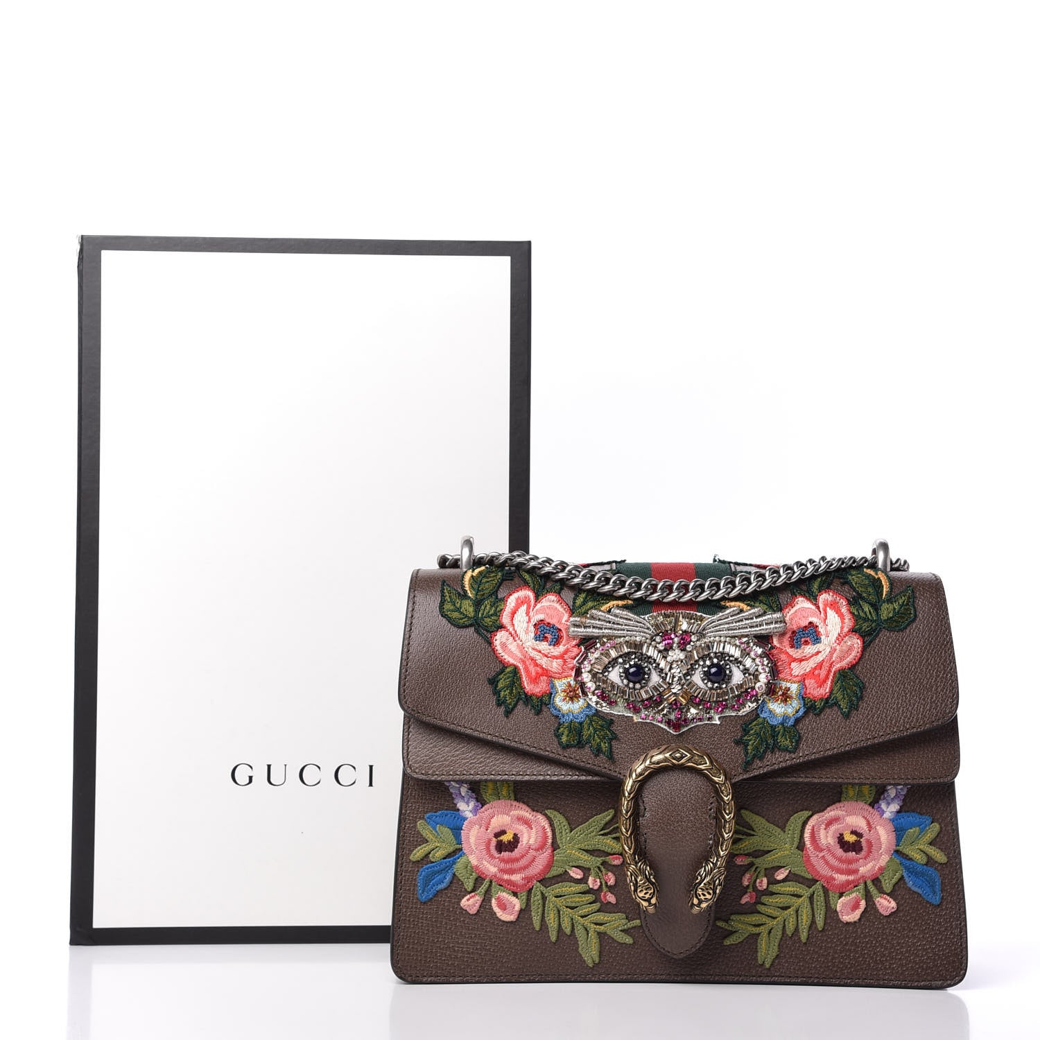 Gucci Calfskin Web Owl Embroidered Medium Dionysus Shoulder Bag New Acero Multicolor 11 of 11