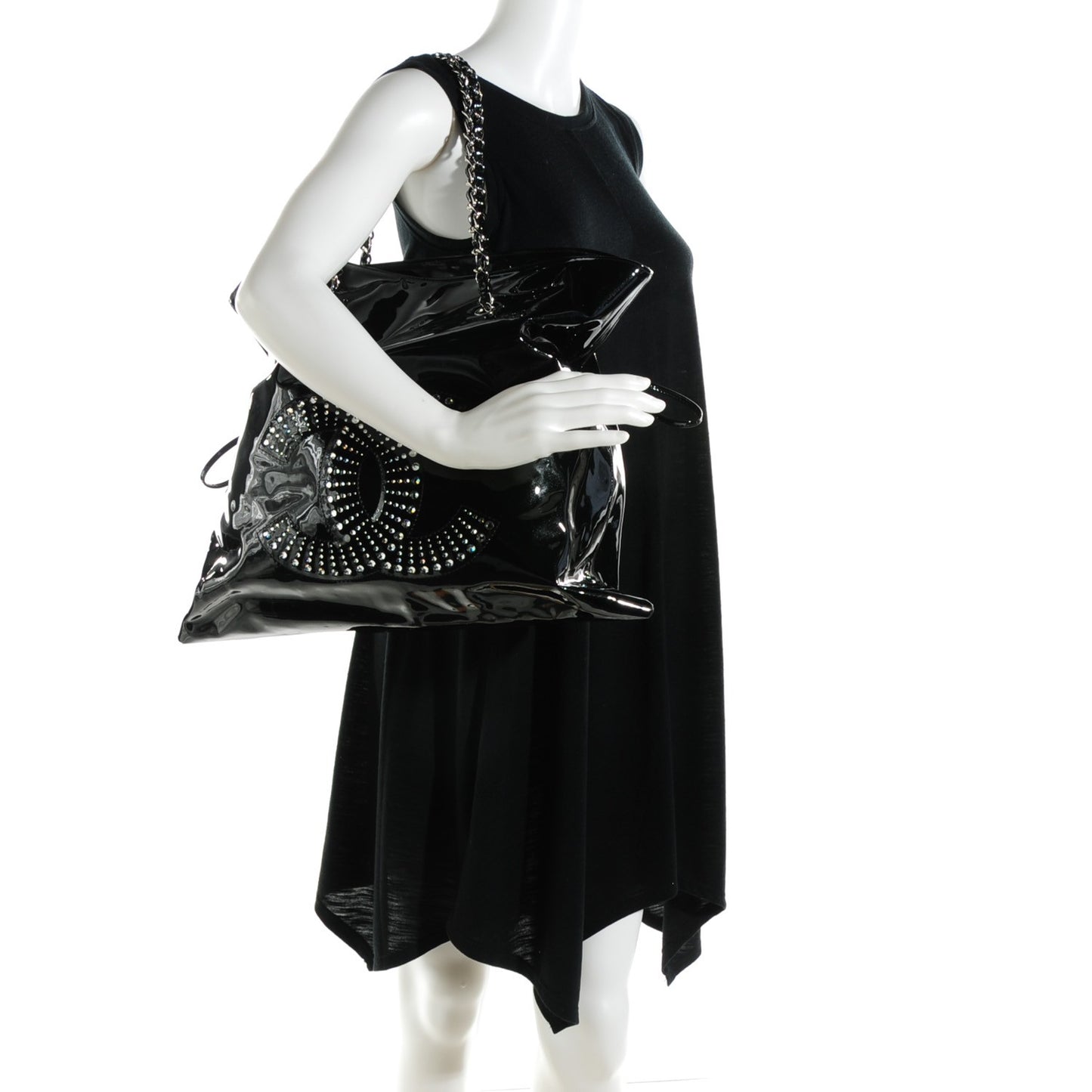 Patent Crystal Strass Bonbons Tote Black