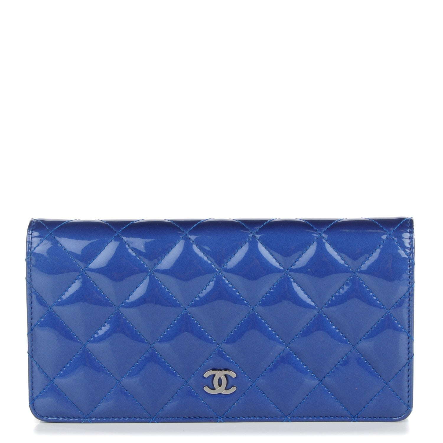 Chanel Patent Calfskin Quilted Yen Wallet Blue 1 of 9