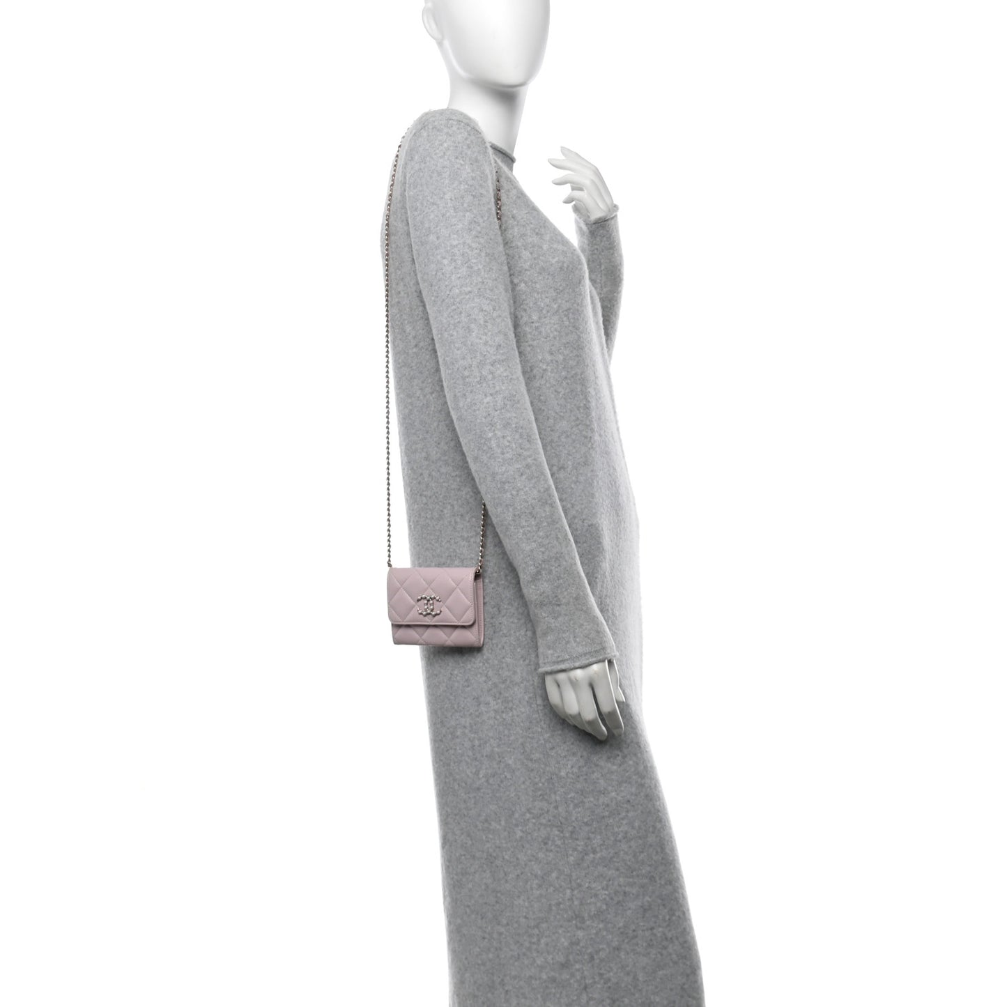 Caviar Quilted Coco Candy Card Holder On Chain Light Pink