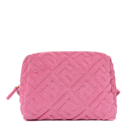 Fendi Terry Cloth Vitello Century Matte FF 1974 Embossed Medium Trapezoid Beauty Pouch Lollypop 1 of 11