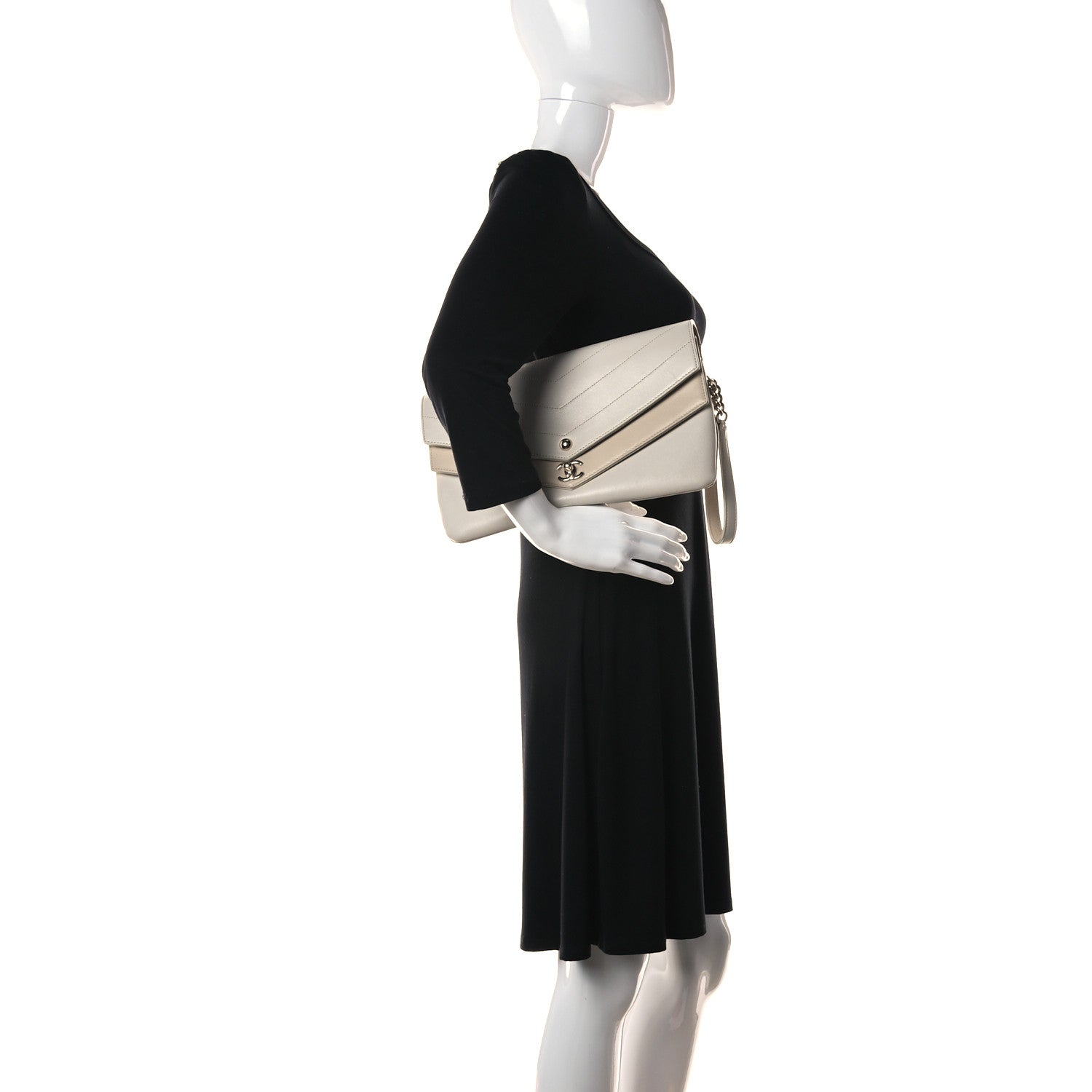 Chanel Sheepskin Chevron Quilted Double Chevron Wristlet Clutch White 2 of 12