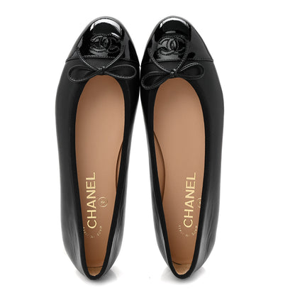 Chanel Lambskin Patent Cap Toe Ballerina Flats 38 Black 5 of 10