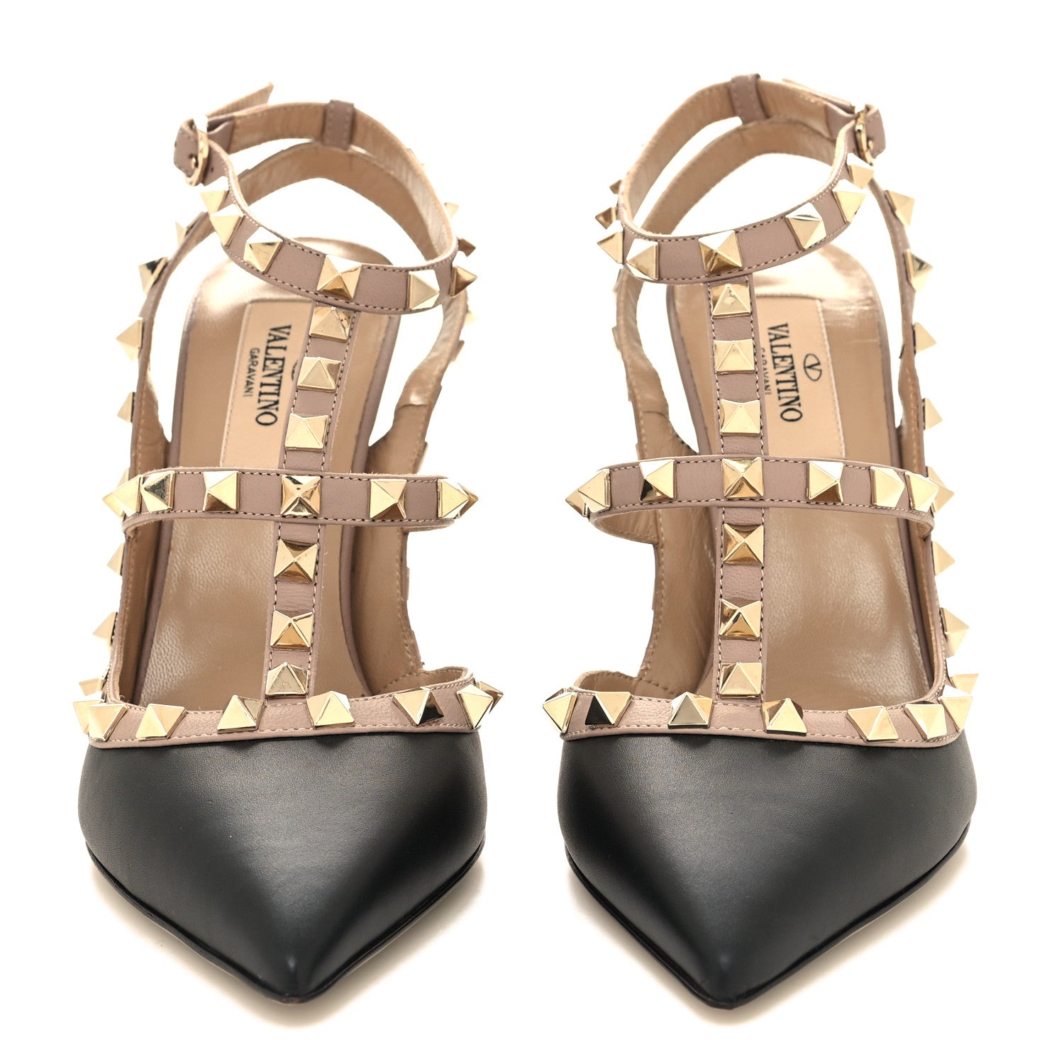 Valentino Garavani Calfskin Nappa Rockstud Ankle Strap 100mm Pumps 36.5 Black Poudre 2 of 8