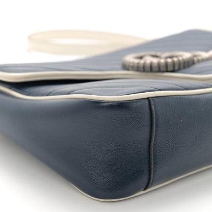 Gucci Vintage Effect Calfskin Matelasse Diagonal Medium Torchon GG Marmont Shoulder Bag Blue Agata Mystic White 9 of 11