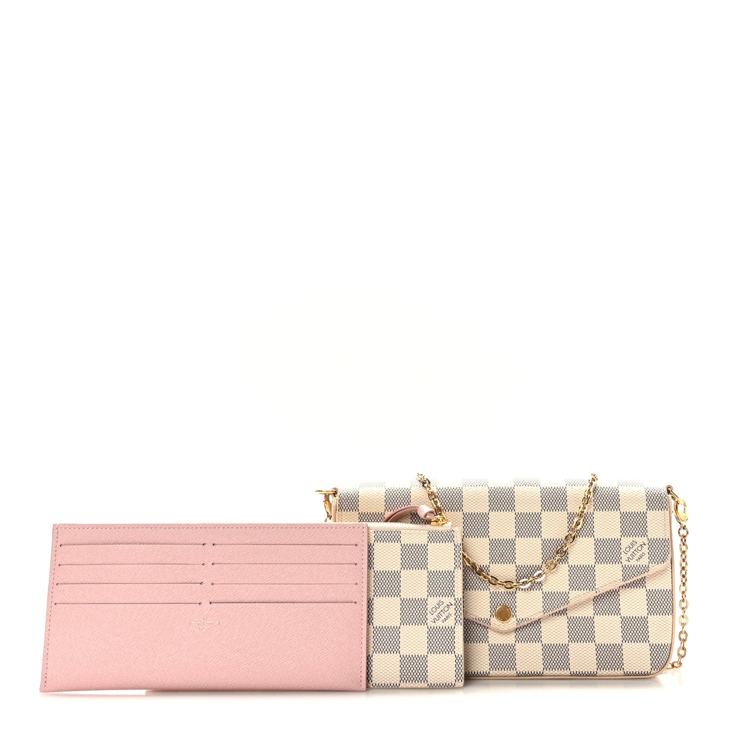 Damier Azur Pochette Felicie Chain Wallet Rose Ballerine
